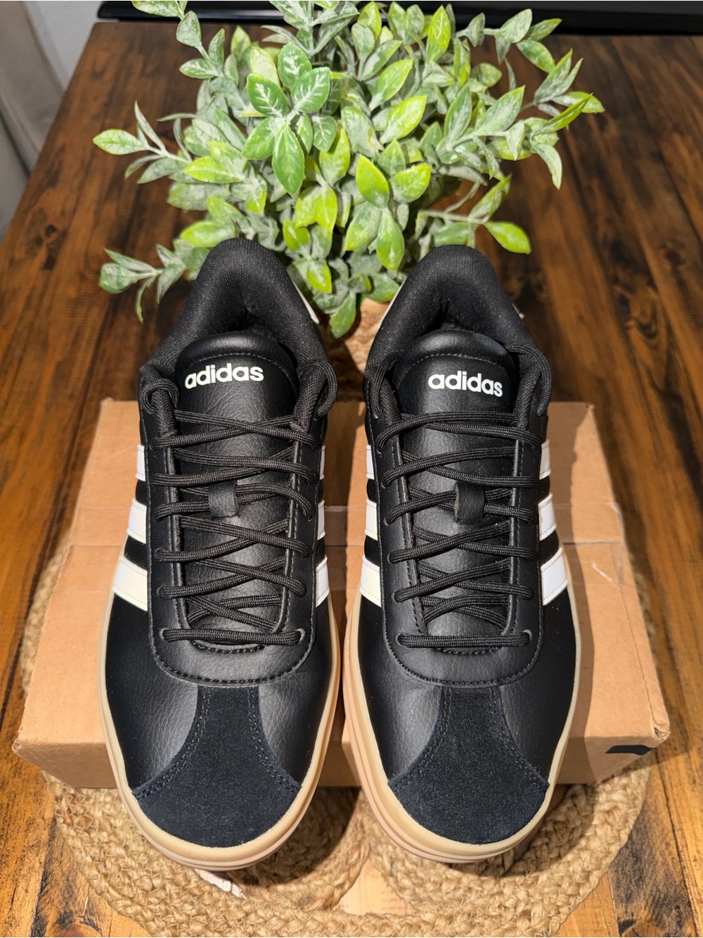 Adidas Black & White Classic Trainer with Platform Sole - Picture 2 of 10